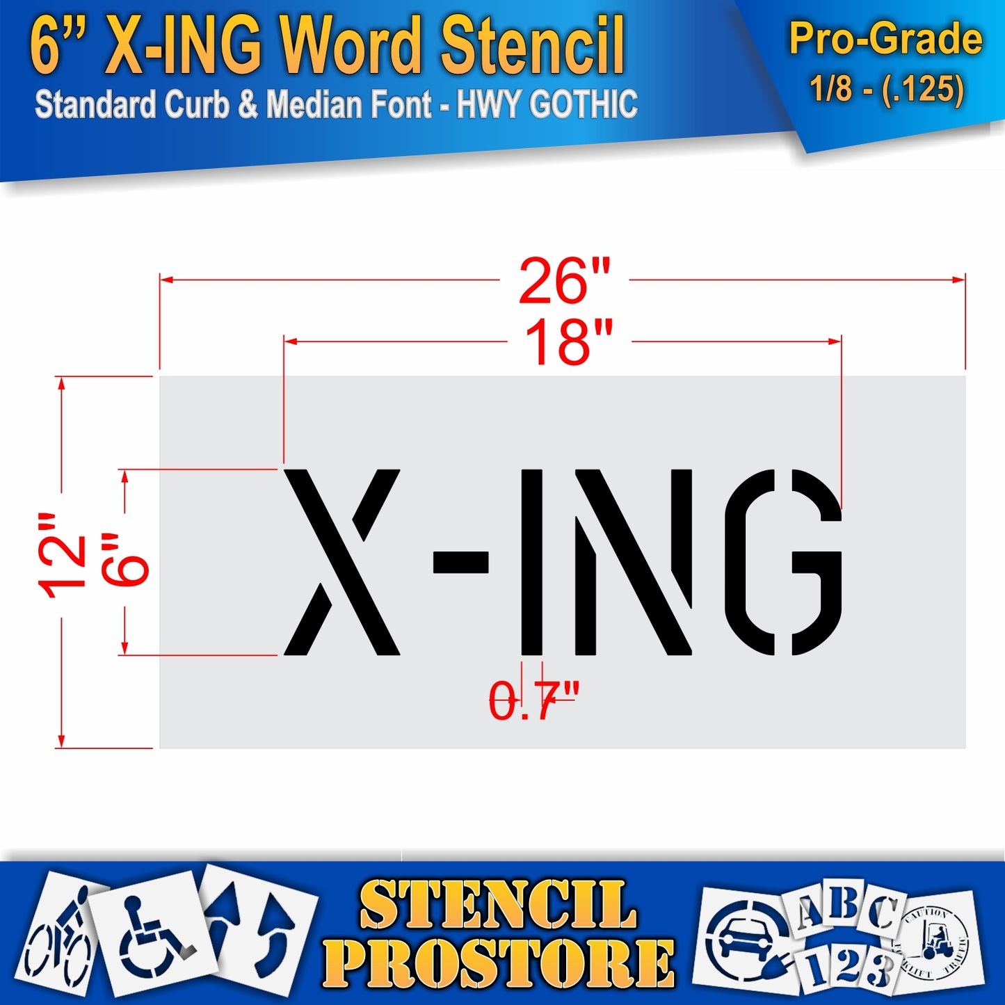 6 Inch X-ING Wording Stencil – for Parking Lot and Area Labeling Stencil