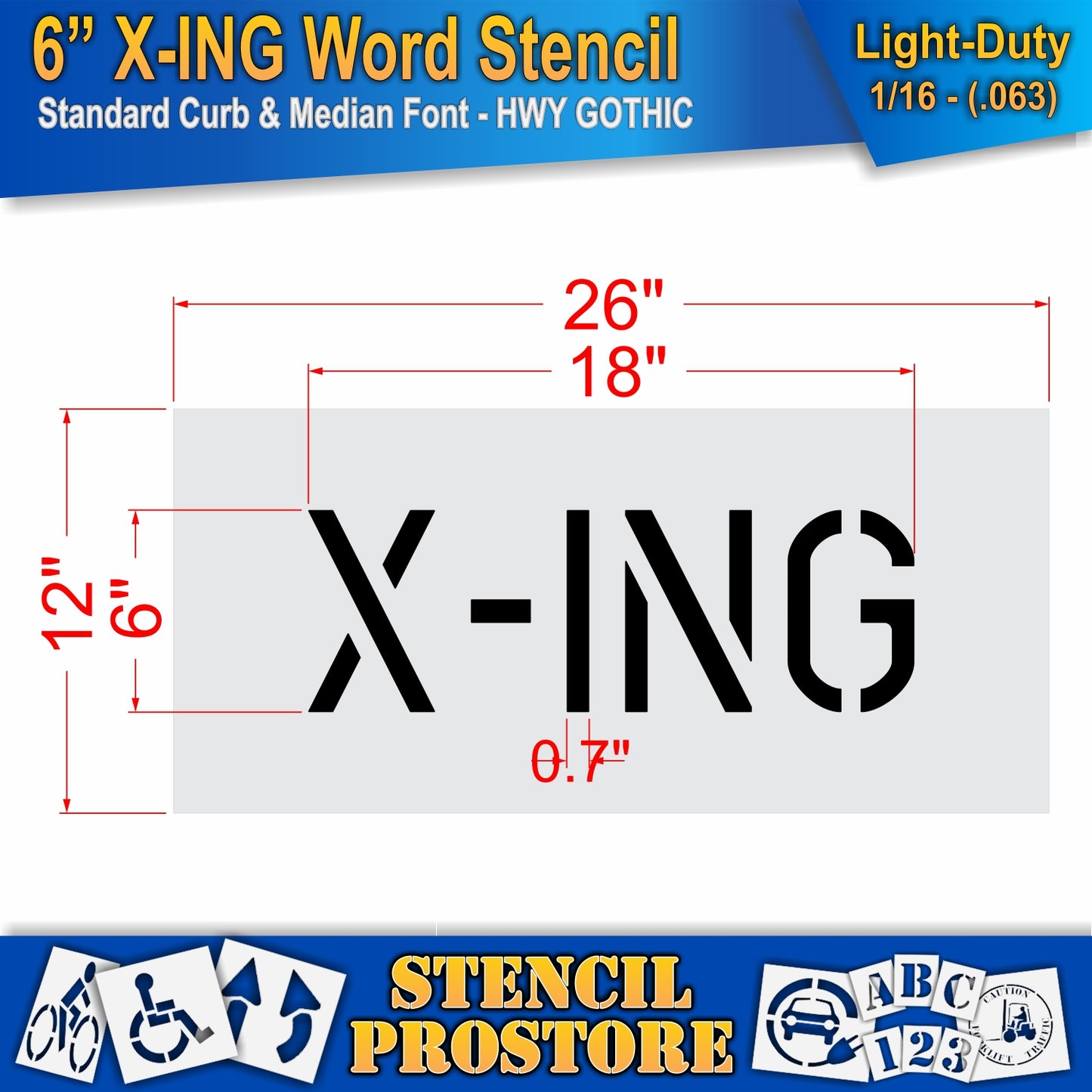 6 Inch X-ING Wording Stencil – for Parking Lot and Area Labeling Stencil