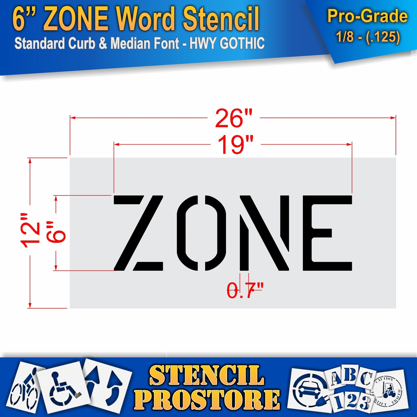 6 Inch ZONE Wording Stencil – for Parking Lot and Area Labeling Stencil