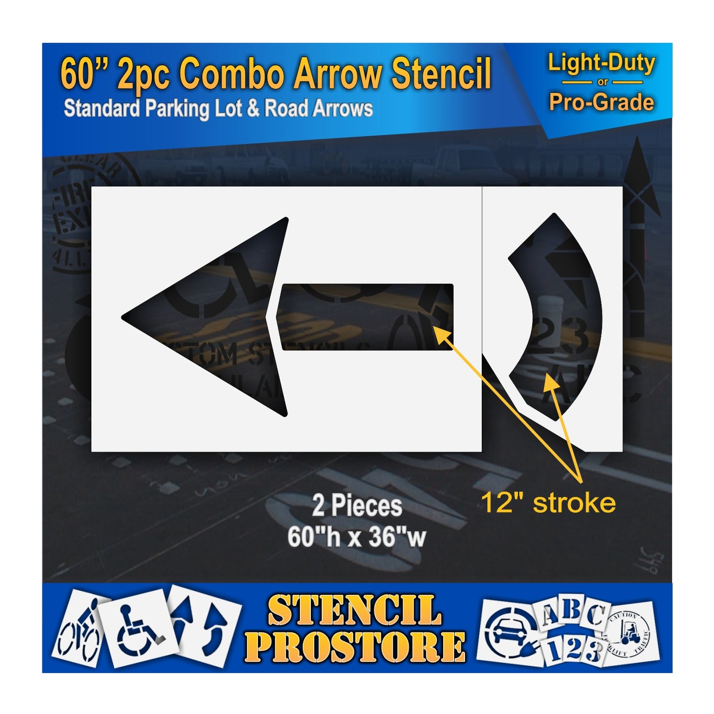 60 Inch 2pc Combo Arrow Stencil – Parking Lot and Highway Stencil