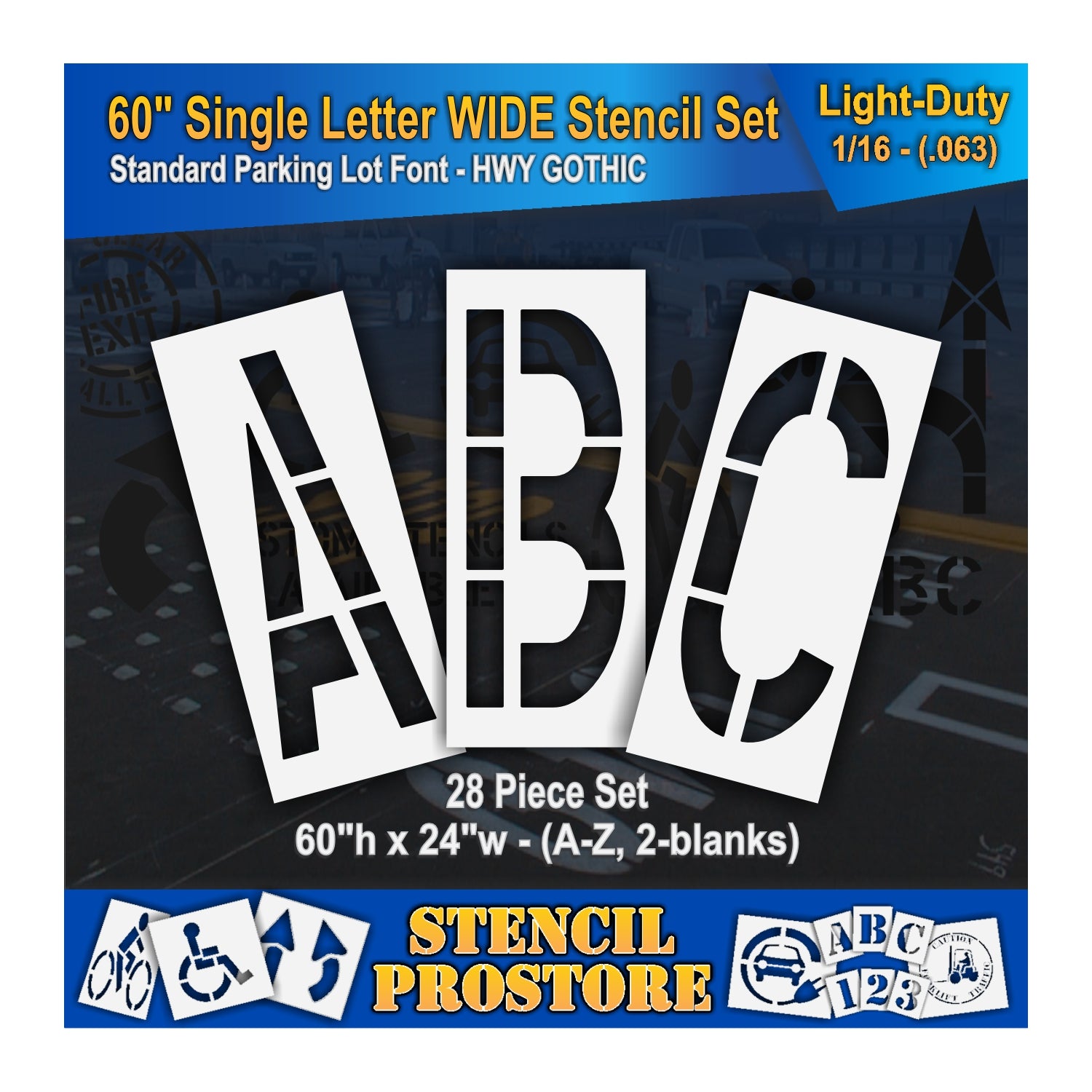 featured image of 60" wide letters ABC stencils. 0.063" material thickness