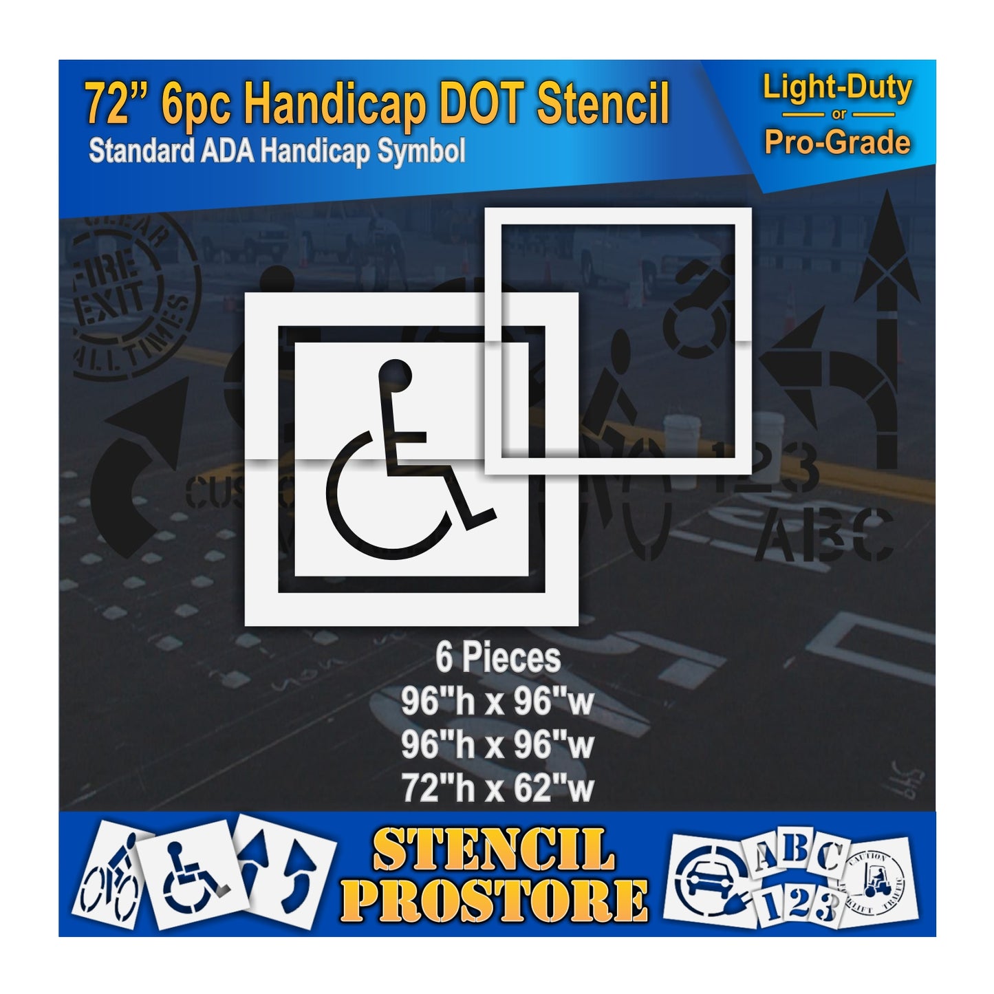 72 Inch 6pc Handicap Pavement Stencil – ADA-Compliant Stencil for Parking Lots