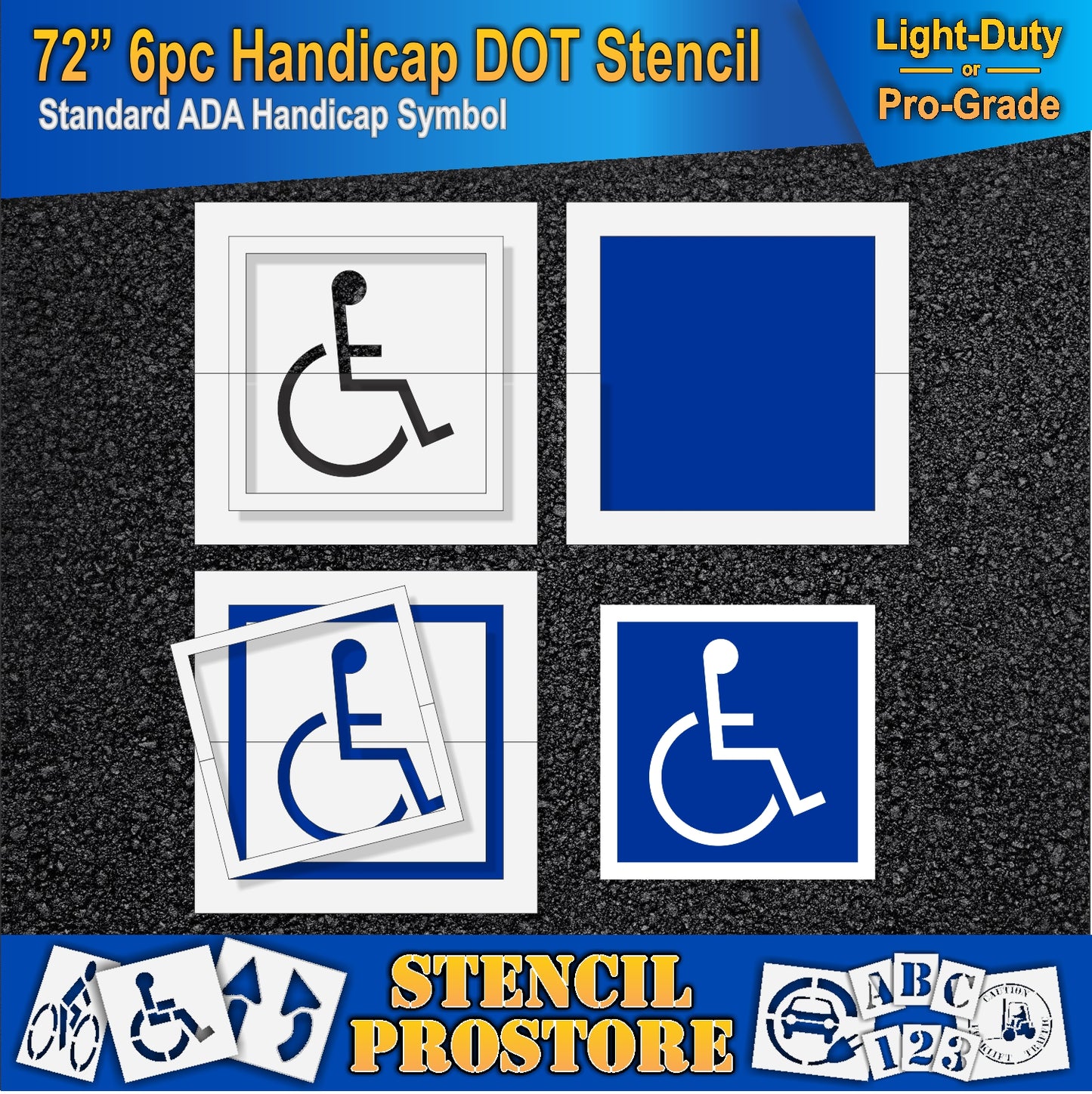 72 Inch 6pc Handicap Pavement Stencil – ADA-Compliant Stencil for Parking Lots