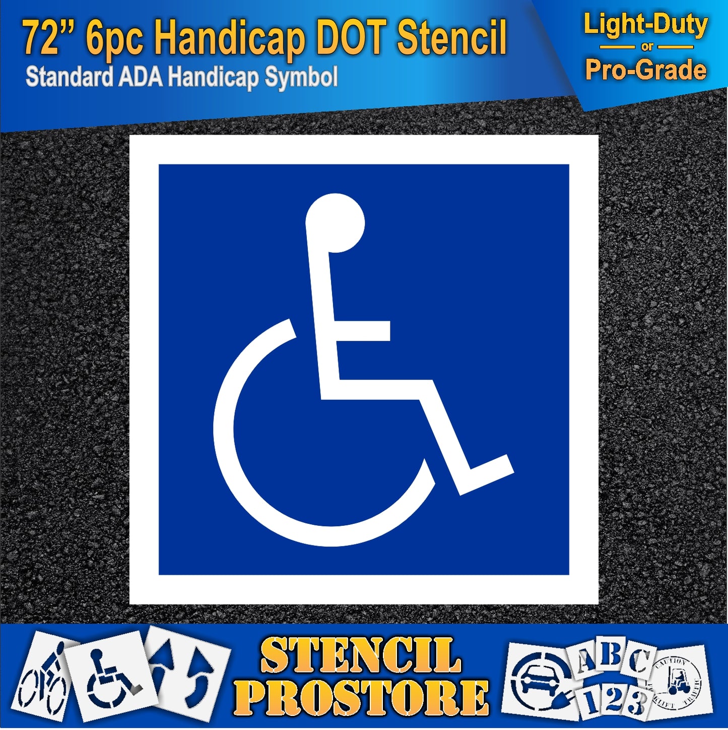 72 Inch 6pc Handicap Pavement Stencil – ADA-Compliant Stencil for Parking Lots