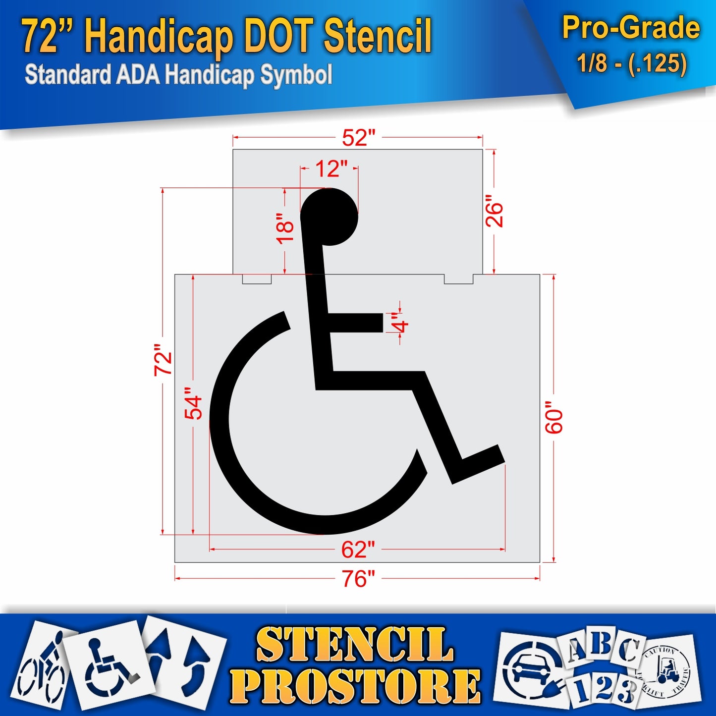 72 Inch Handicap Pavement Stencil – ADA-Compliant Stencil for Parking Lots