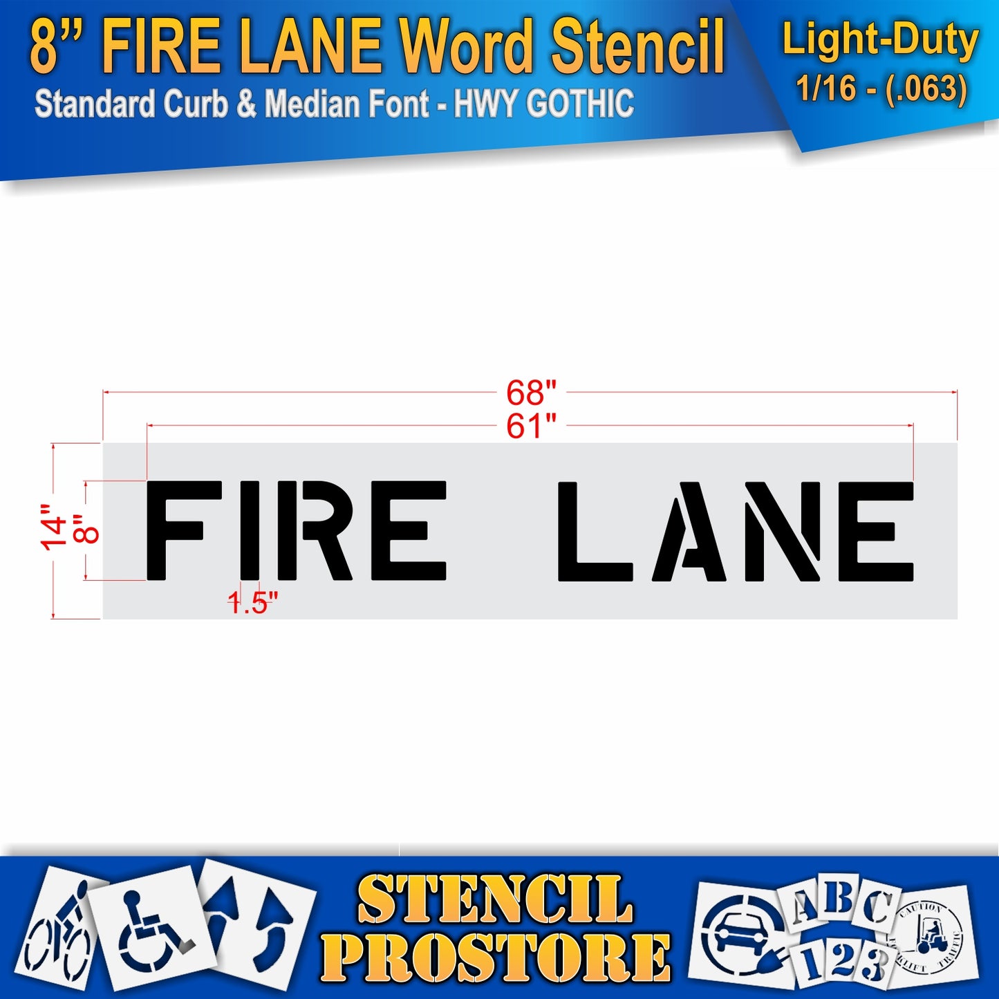 8 Inch FIRE LANE Wording Stencil – for Parking Lot and Area Labeling Stencil