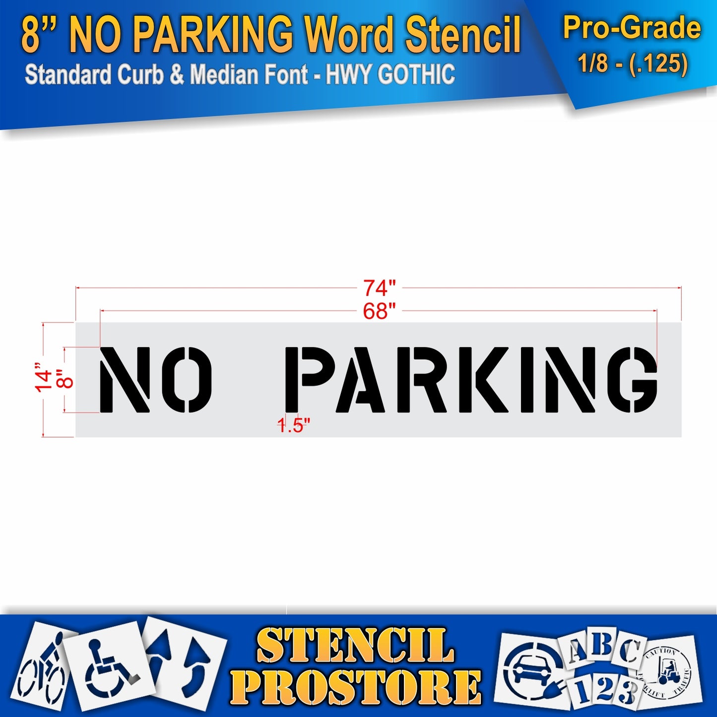 8 Inch NO PARKING Wording Stencil – for Parking Lot and Area Labeling Stencil