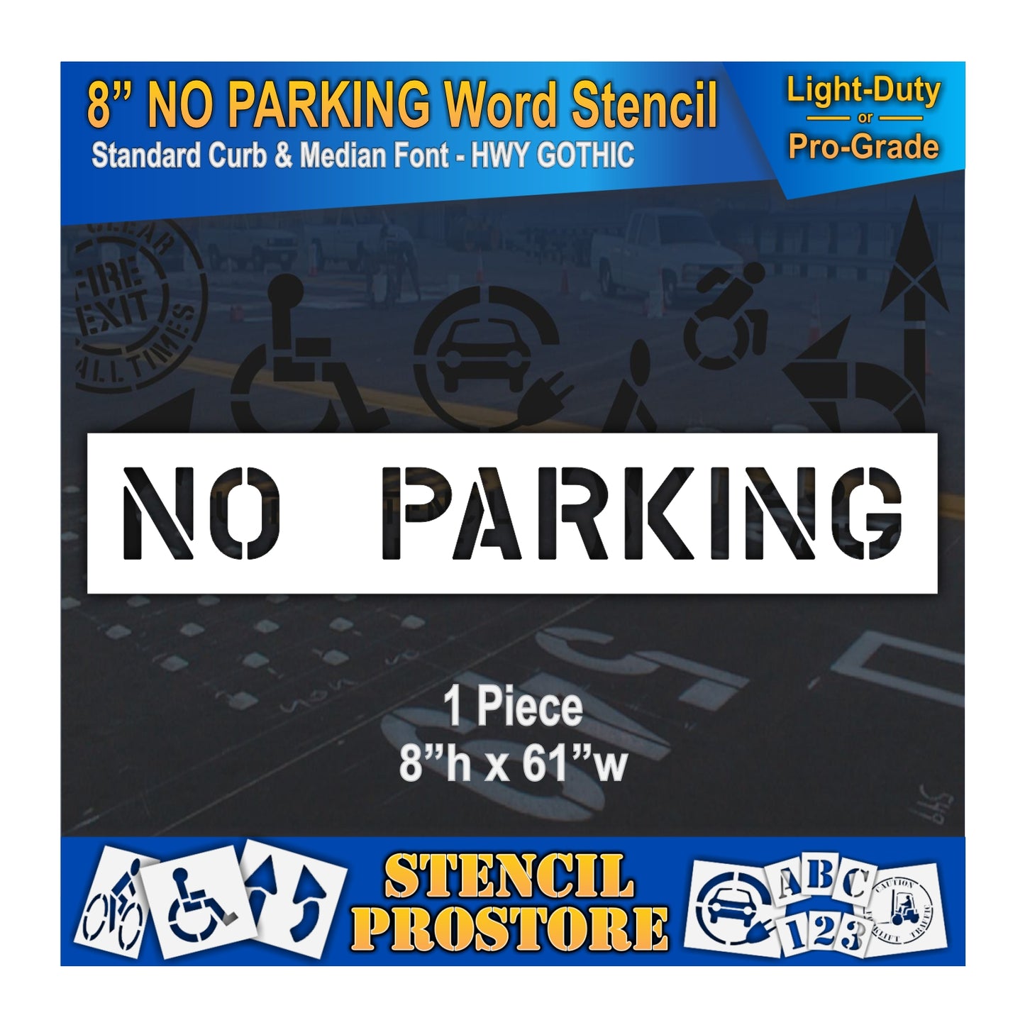 8 Inch NO PARKING Wording Stencil – for Parking Lot and Area Labeling Stencil