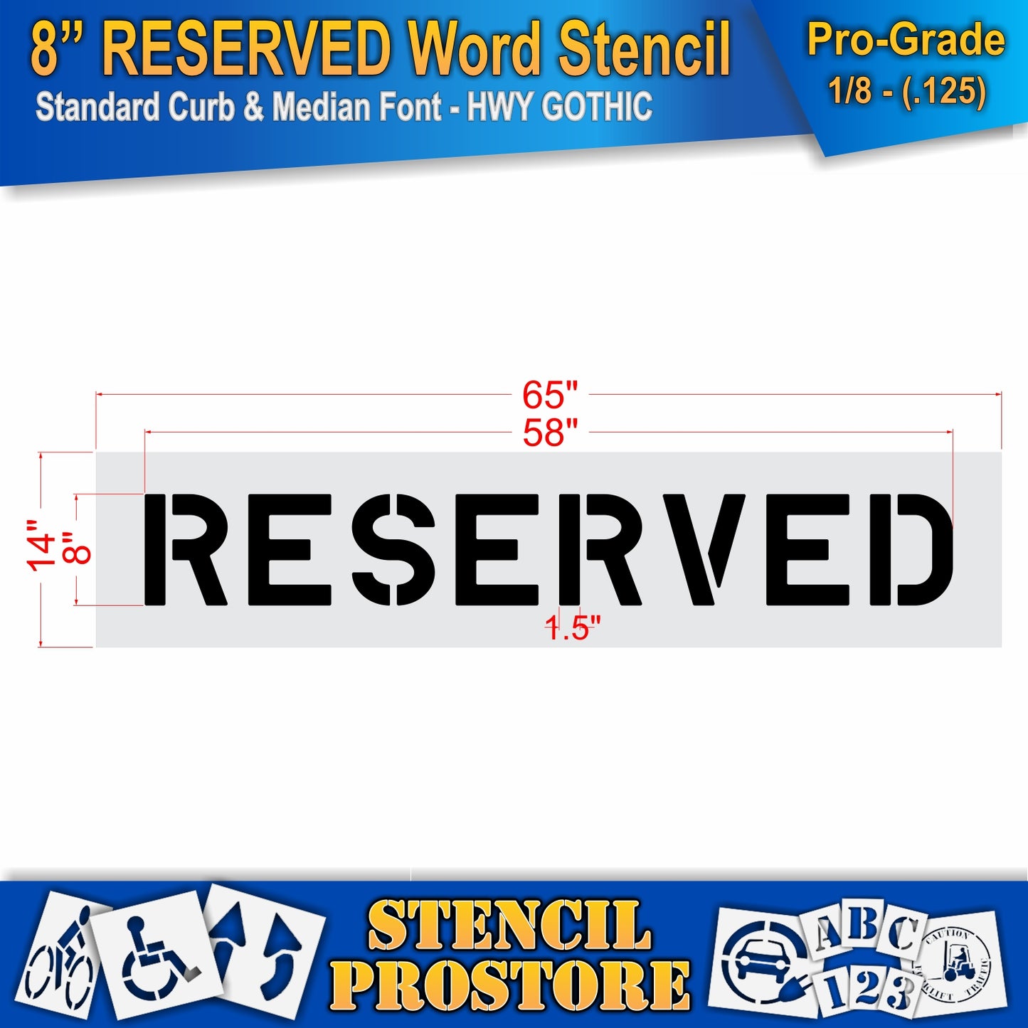 8 Inch RESERVED Wording Stencil – for Parking Lot and Area Labeling Stencil