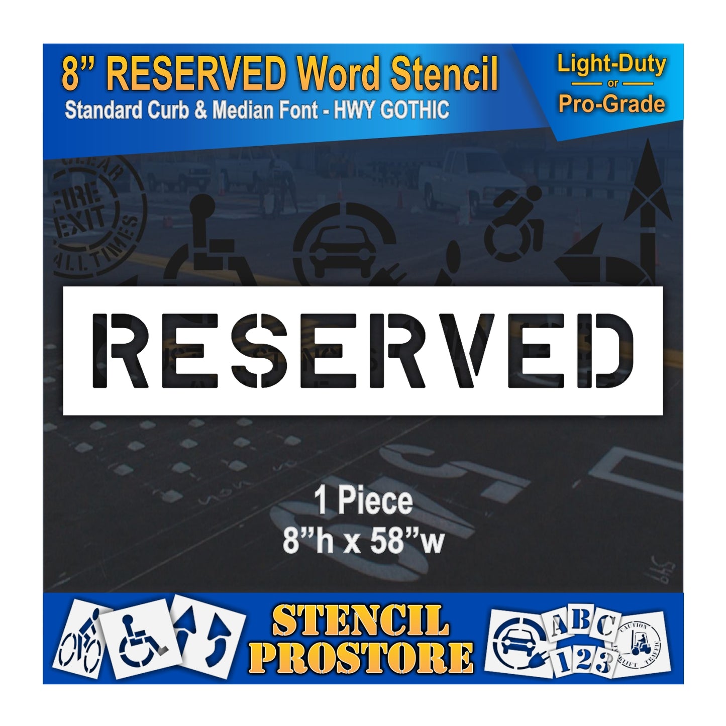 8 Inch RESERVED Wording Stencil – for Parking Lot and Area Labeling Stencil
