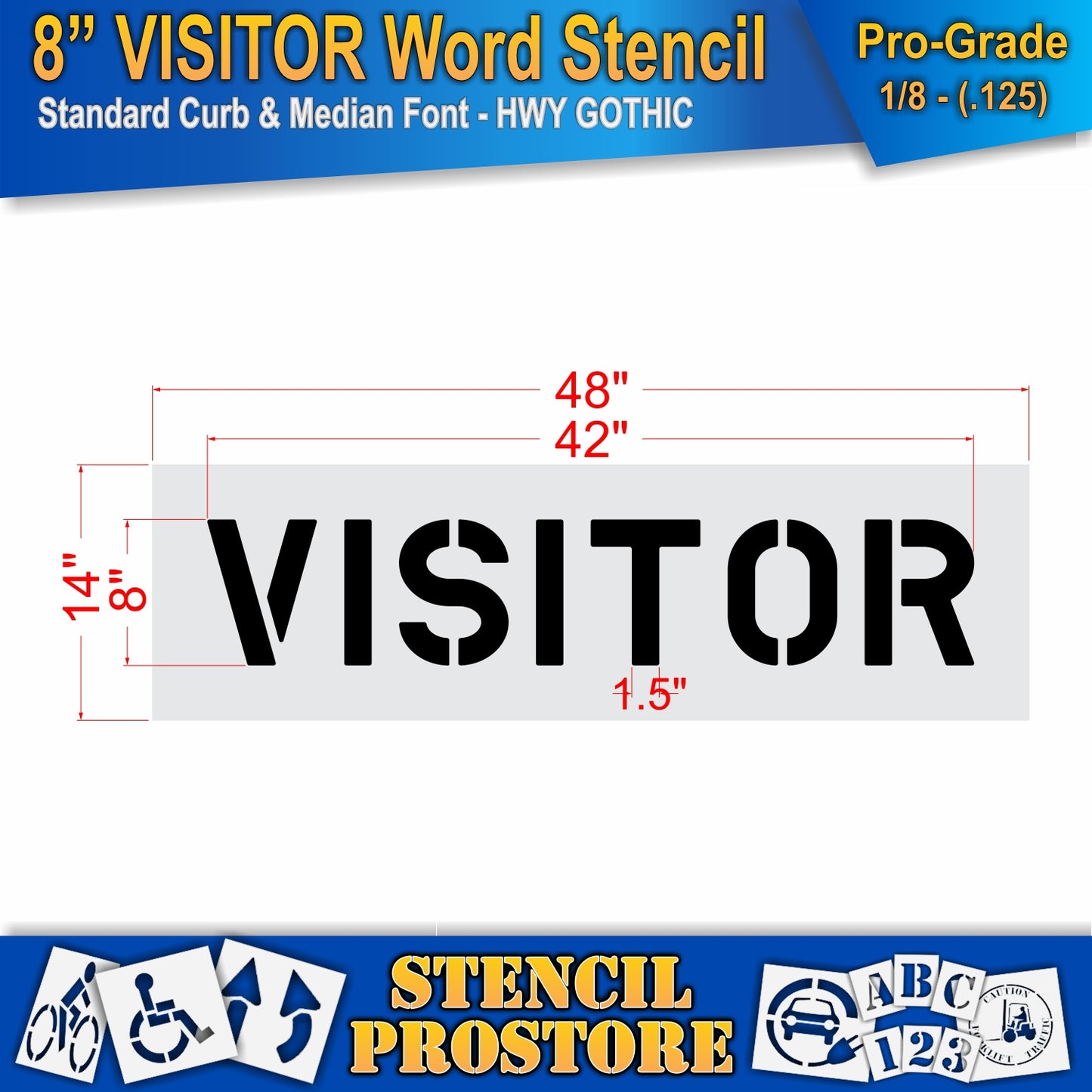8 Inch VISITOR Wording Stencil – for Parking Lot and Area Labeling Stencil