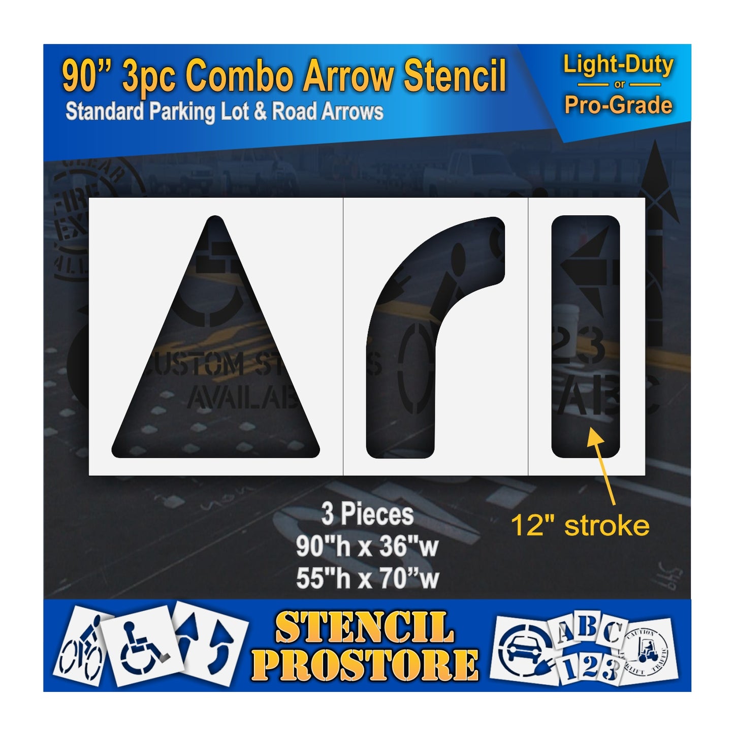 90 Inch 3pc Combo Arrow Stencil – Parking Lot and Highway Stencil