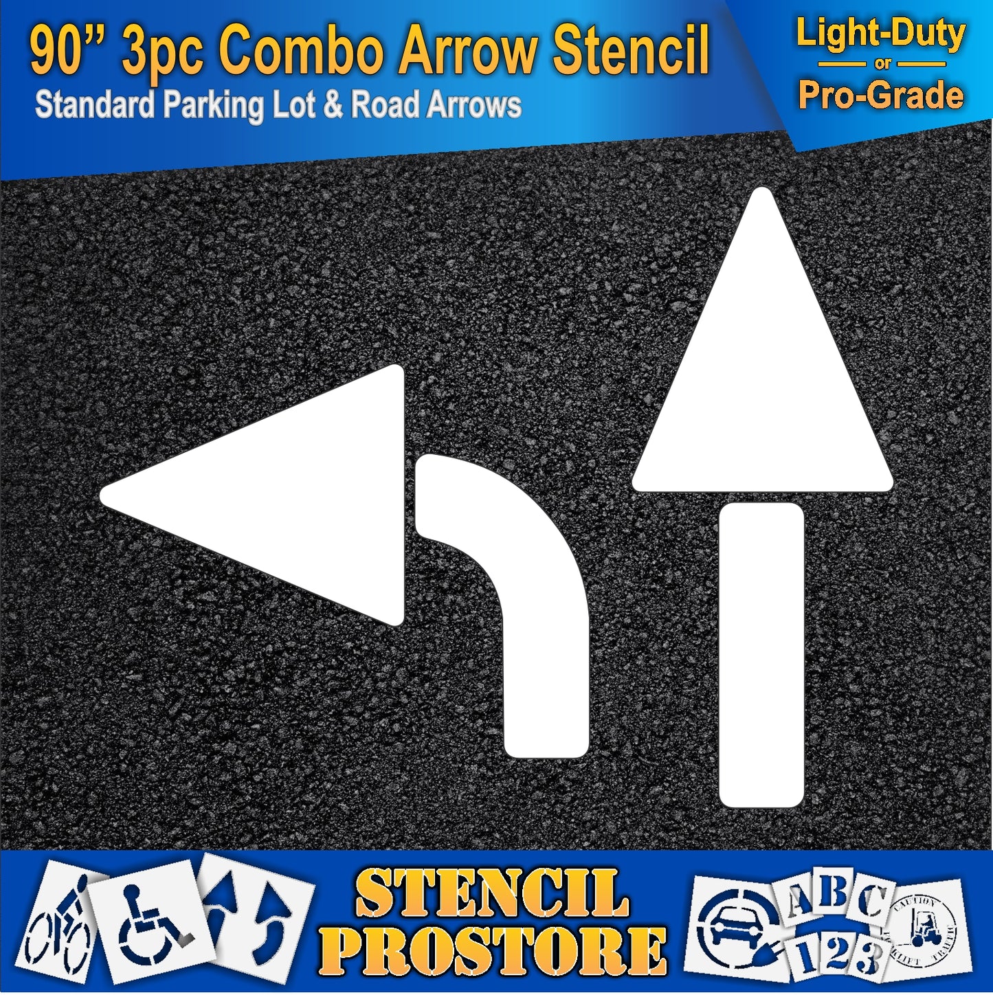 90 Inch 3pc Combo Arrow Stencil – Parking Lot and Highway Stencil