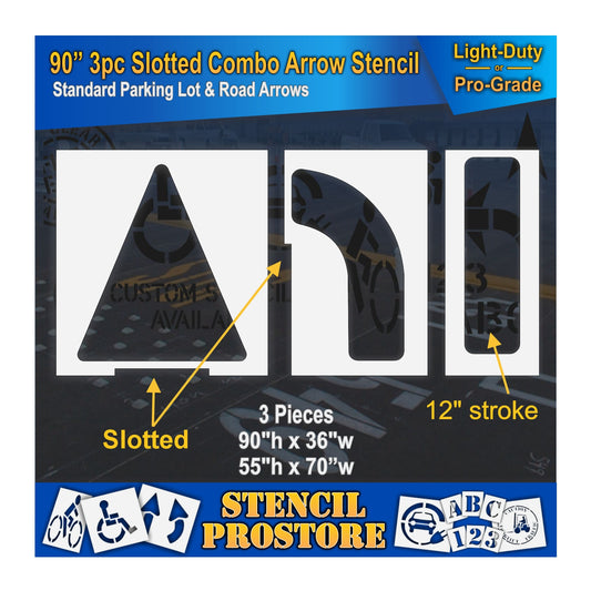 90 Inch 3pc Slotted Combo Arrow Stencil – Parking Lot and Highway Stencil
