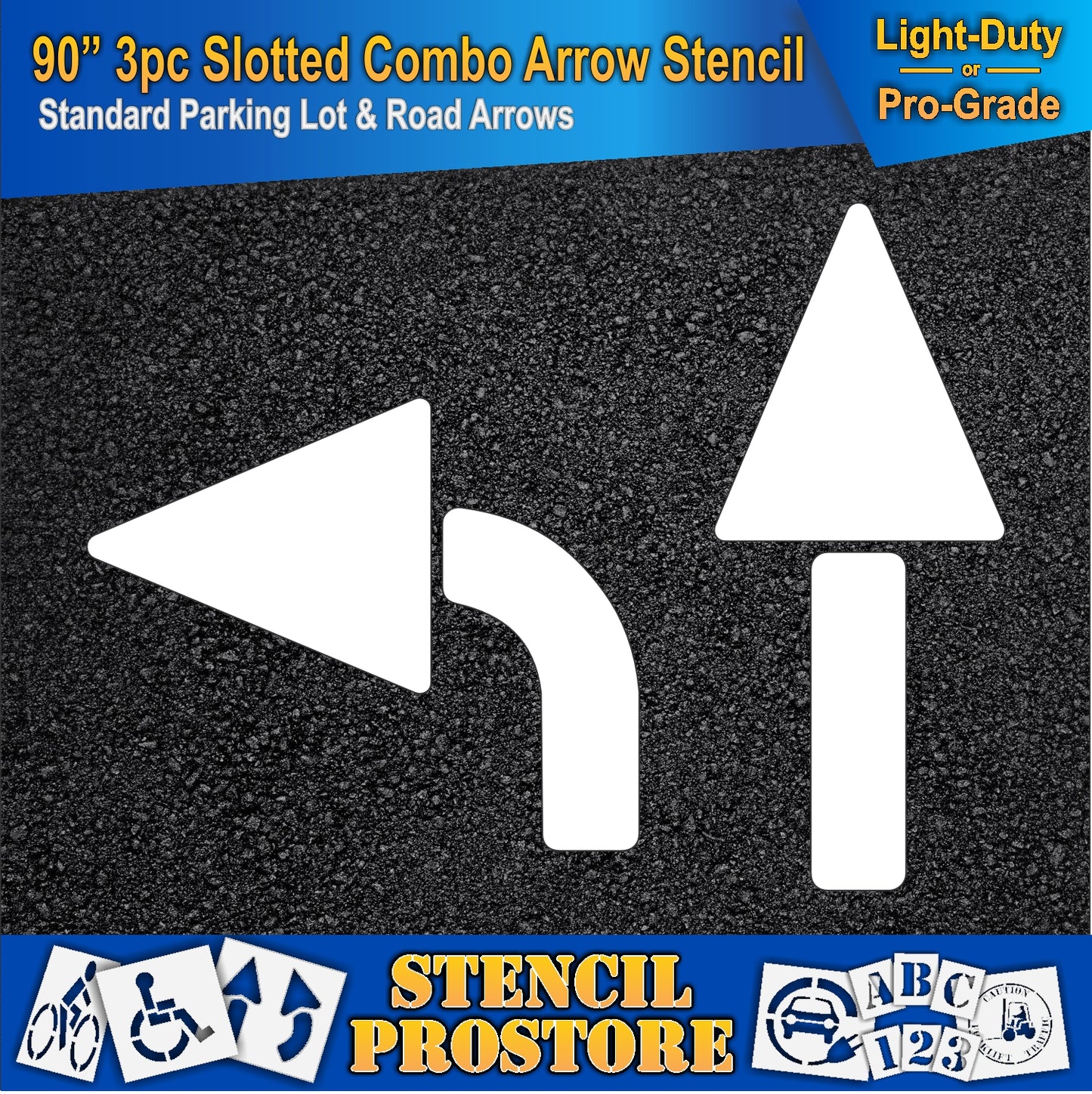 90 Inch 3pc Slotted Combo Arrow Stencil – Parking Lot and Highway Stencil