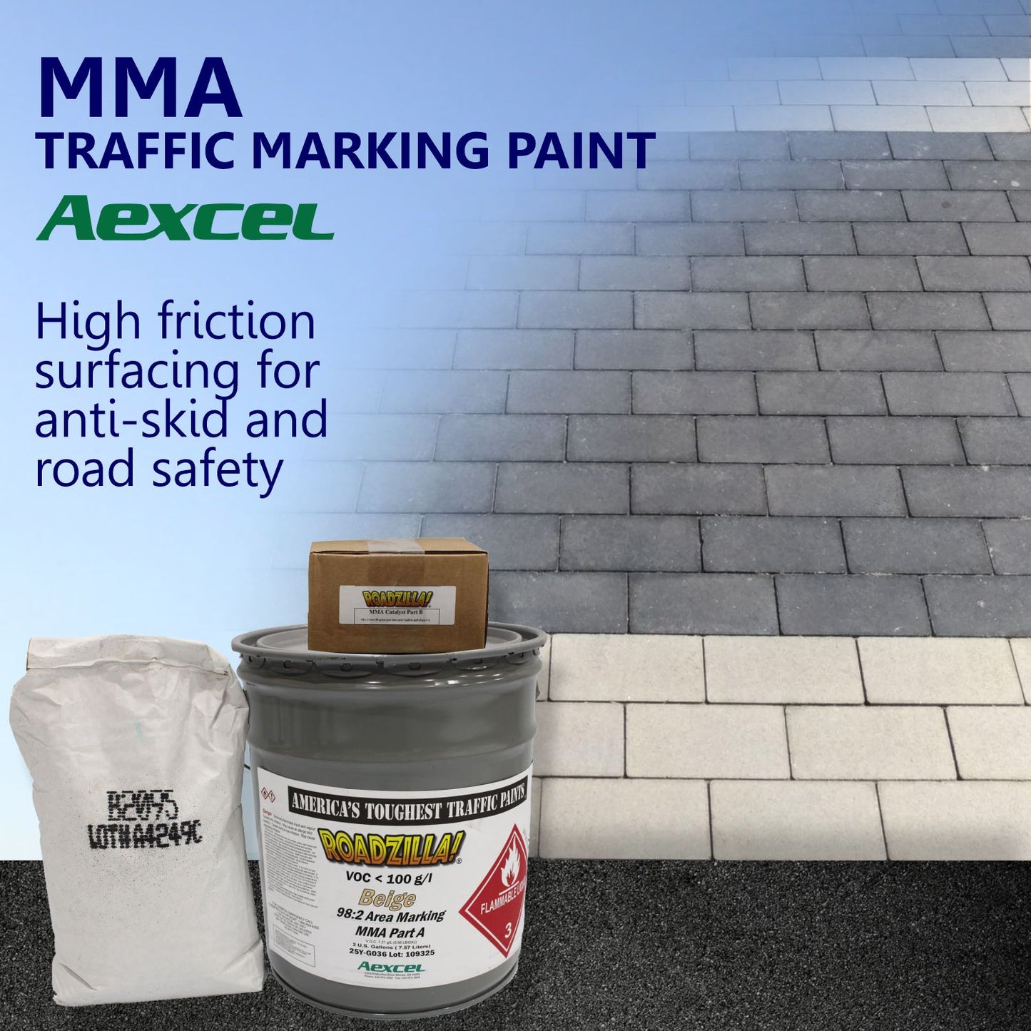 RoadZilla Beige MMA high-friction surfacing system displayed with finished decorative pavement installation, providing durable anti-skid protection and enhanced pedestrian safety on walkways, plazas, and streetscapes.