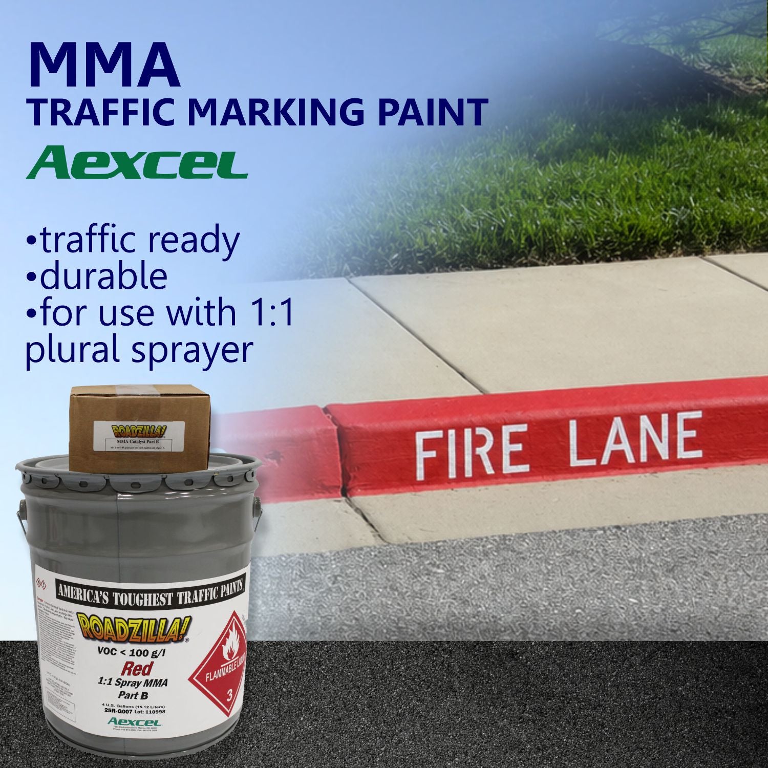 RoadZilla Brick Red MMA traffic marking paint for decorative brick-pattern pavement markings and streetscape enhancements.
