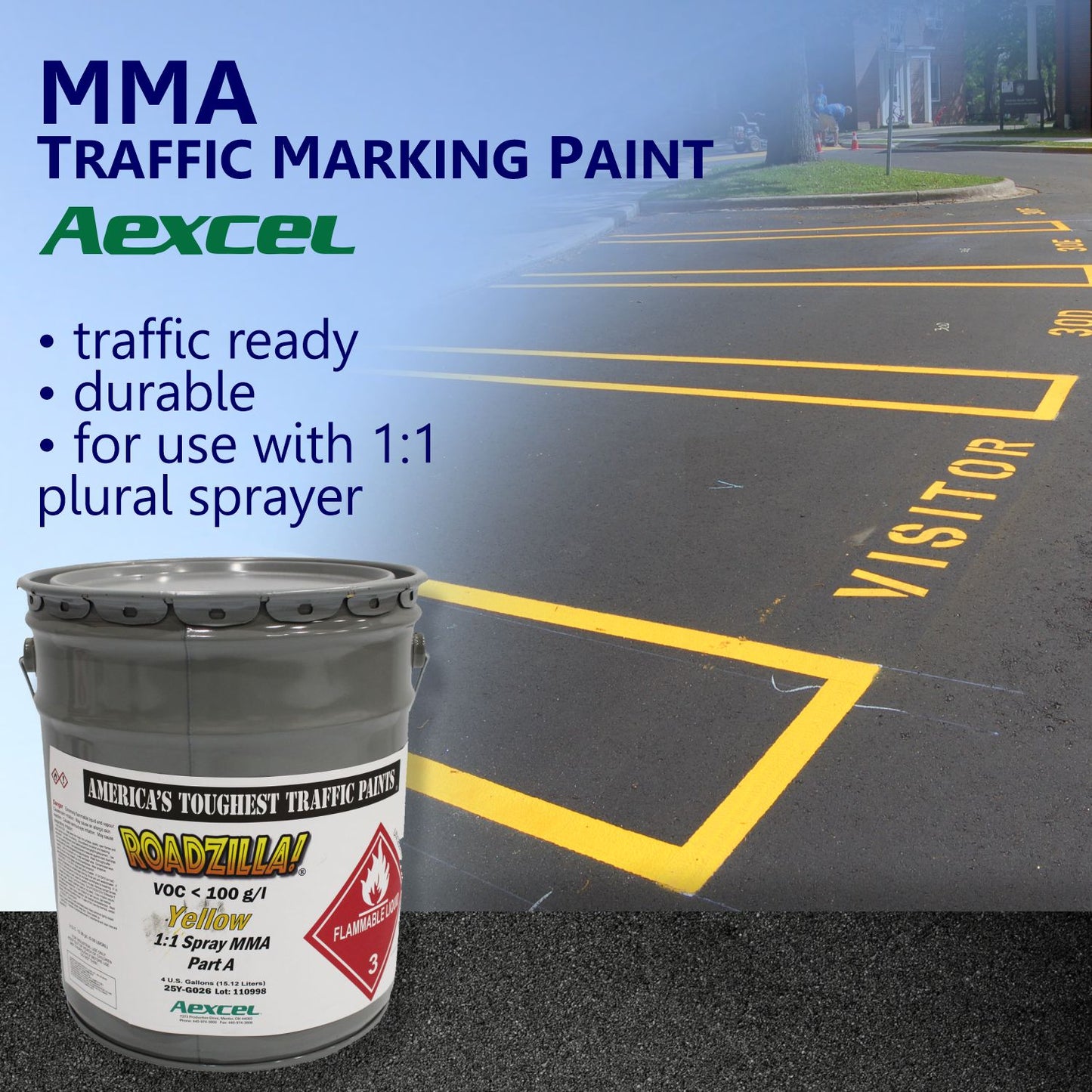 Industrial facility floor featuring bright yellow safety striping and crosshatched exclusion zones applied with RoadZilla Yellow MMA Traffic Marking Paint.