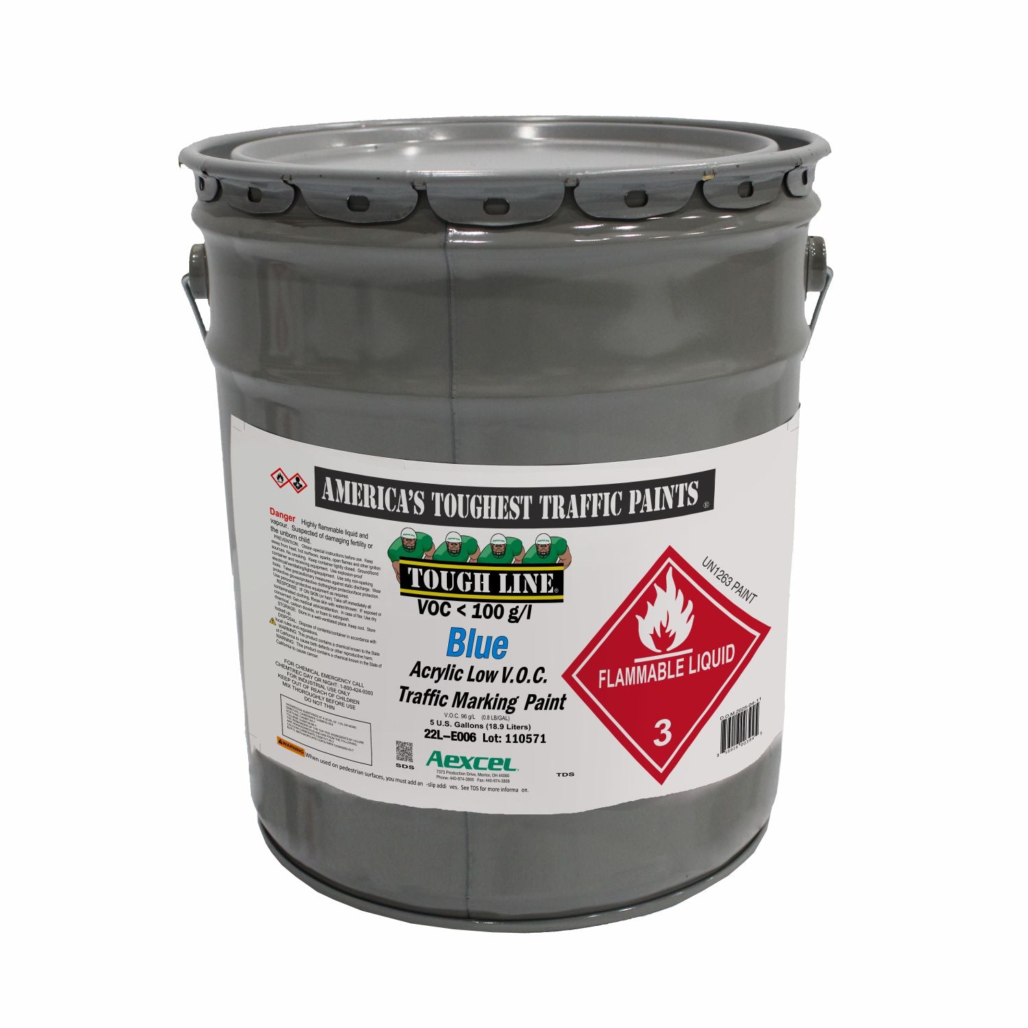 Toughline Solvent-Borne Acrylic Traffic Paint Blue in 5-gallon pail for pavement marking applications