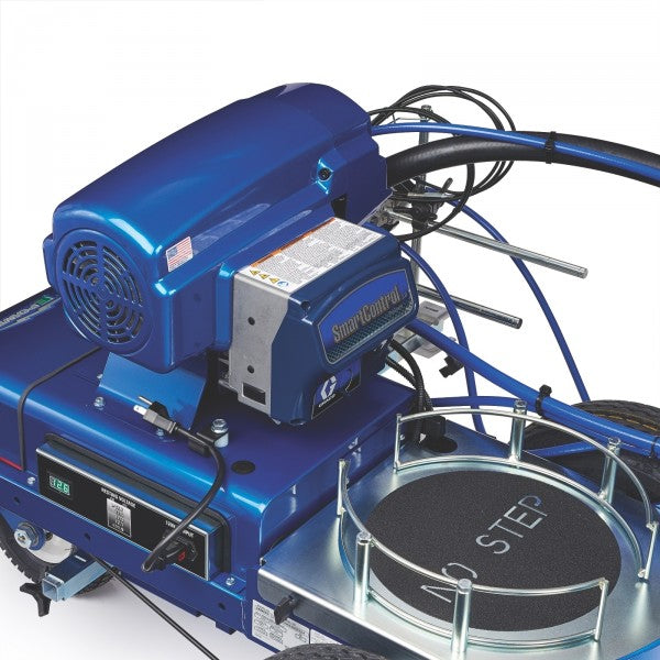 Graco LineLazer V ES 2000 HP Automatic Series Electric Airless Line Striper, 2 Auto Guns Two AGM Batteries close up of engine