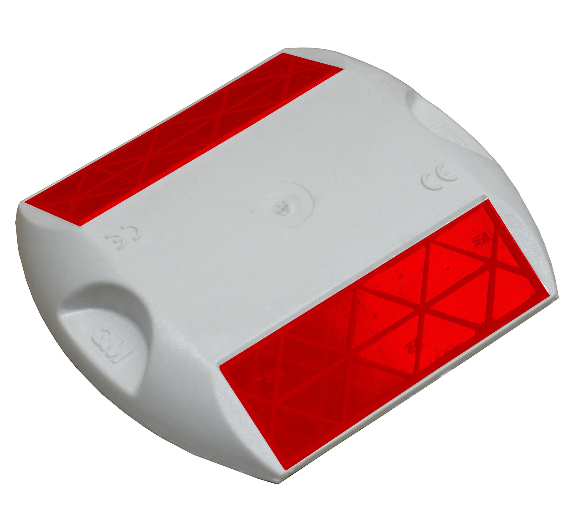 White molded plastic with 2 red reflective strips