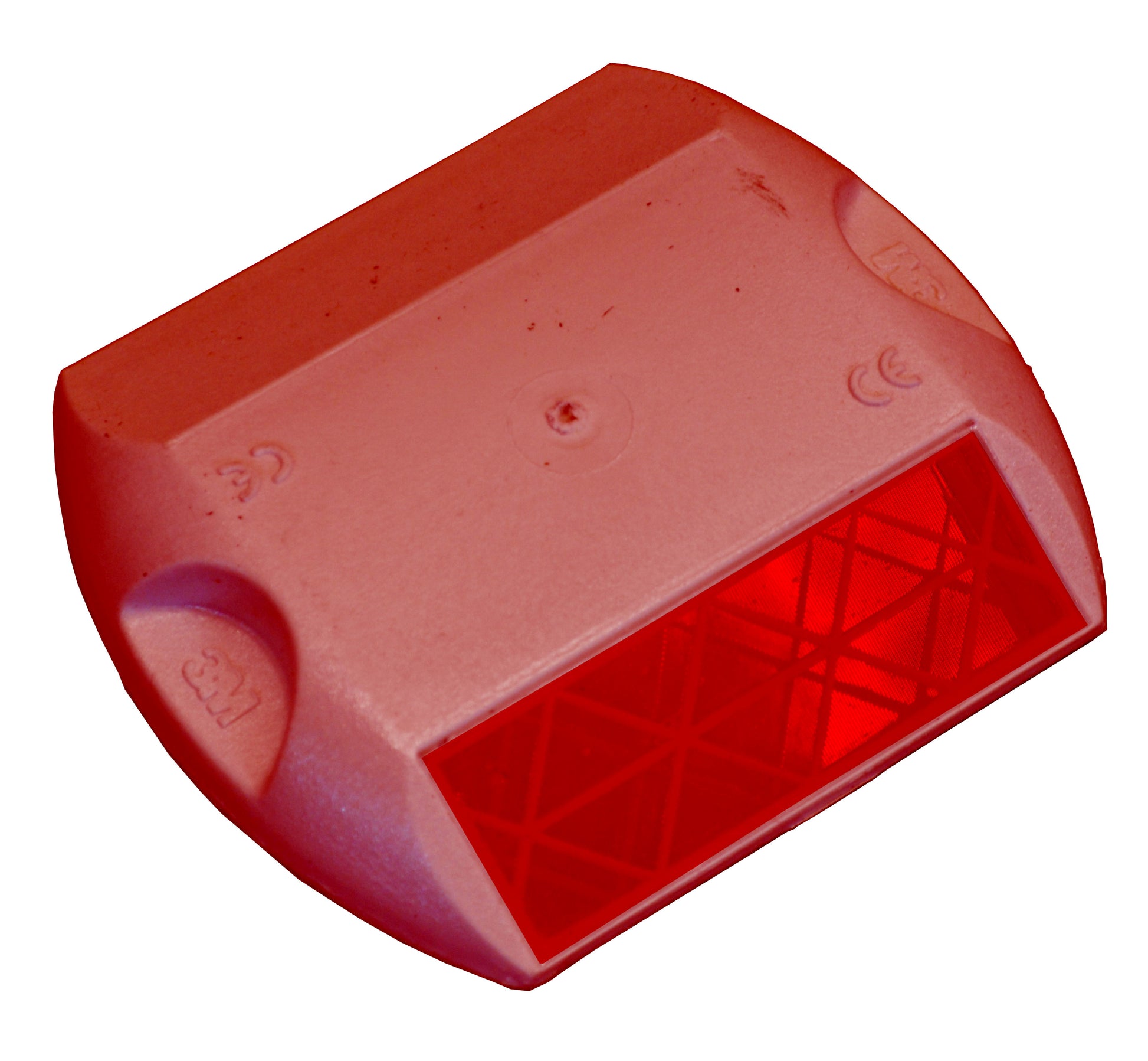 Red molded plastic with a red reflective strip