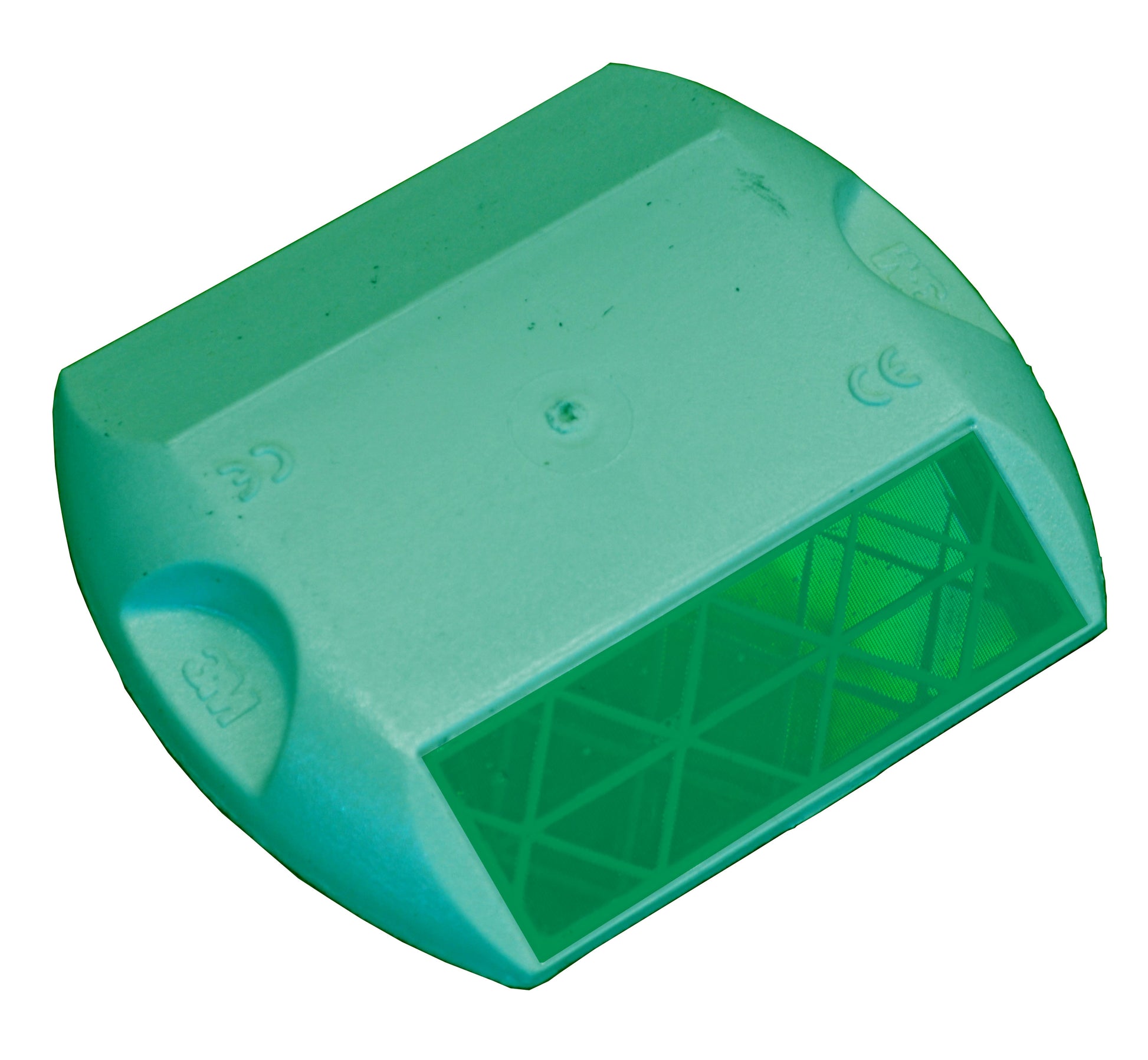 Green molded plastic with a green reflective strip