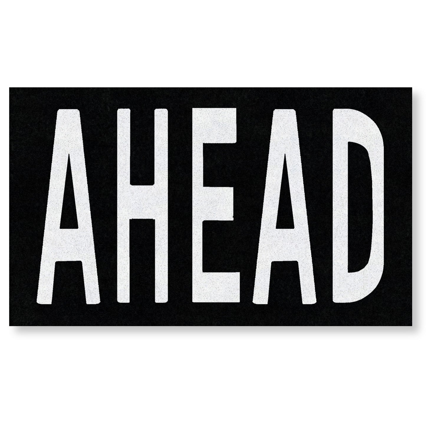 The word AHEAD in all capital letters. The letters are white on a black rectangle