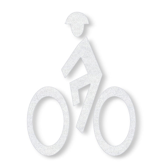 White symbol of a person wearing a helmet on a bike