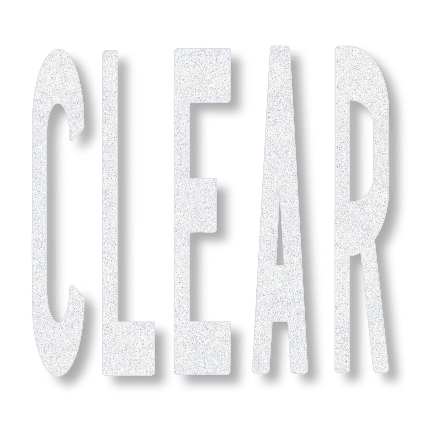 CLEAR in white in all caps