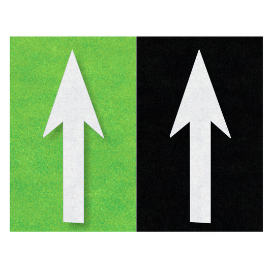 White straight arrow on black and green rectangles