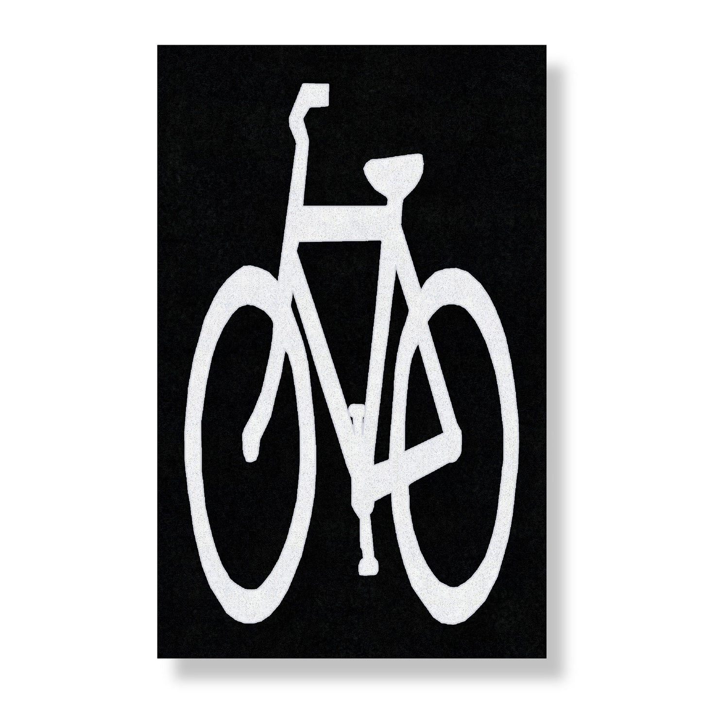 White bicycle symbol on a black rectangle