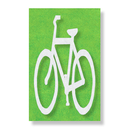 White bicycle symbol on a green rectangle