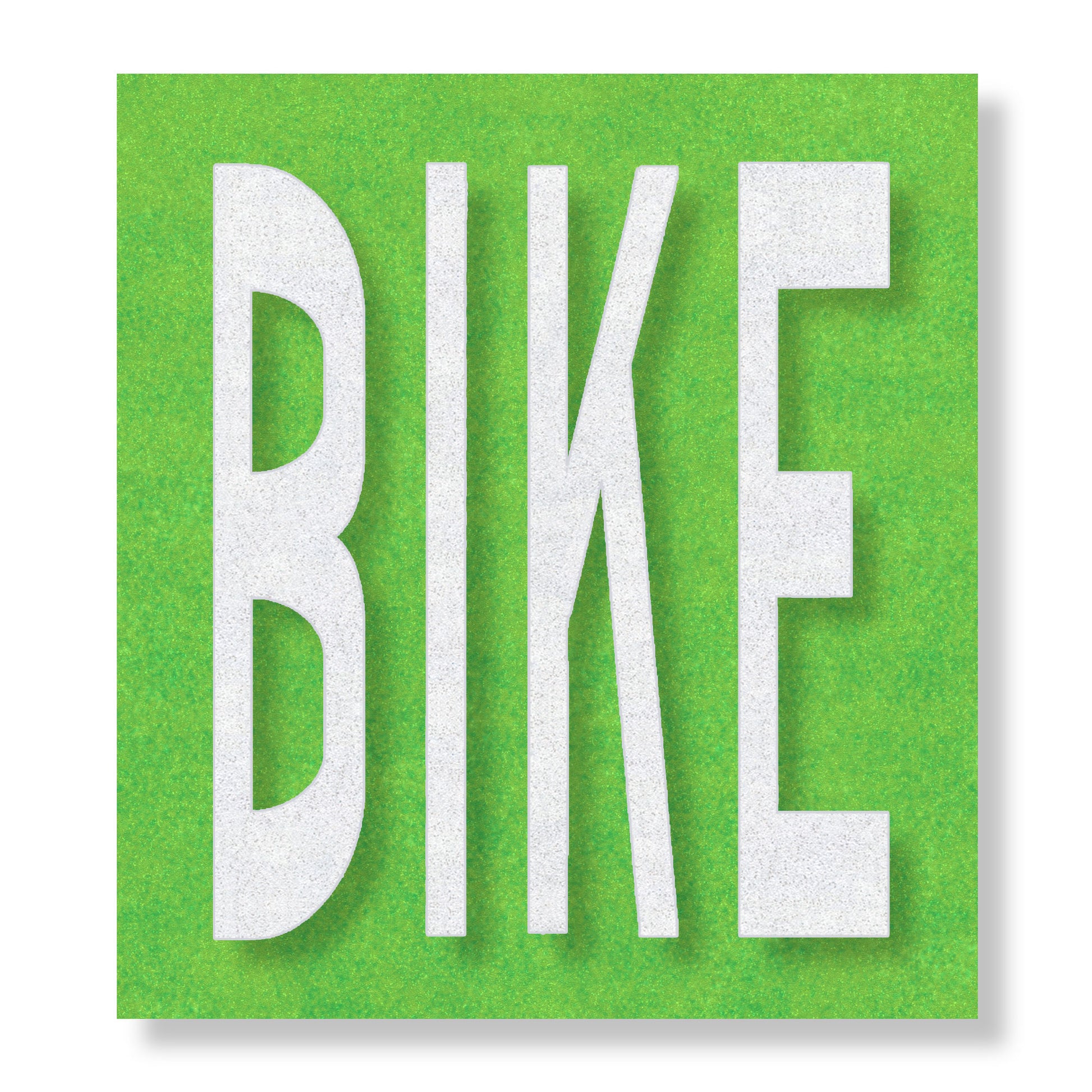 The word BIKE in all capital letters in white on a green rectangle