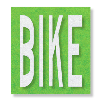 The word BIKE in all capital letters in white on a green rectangle