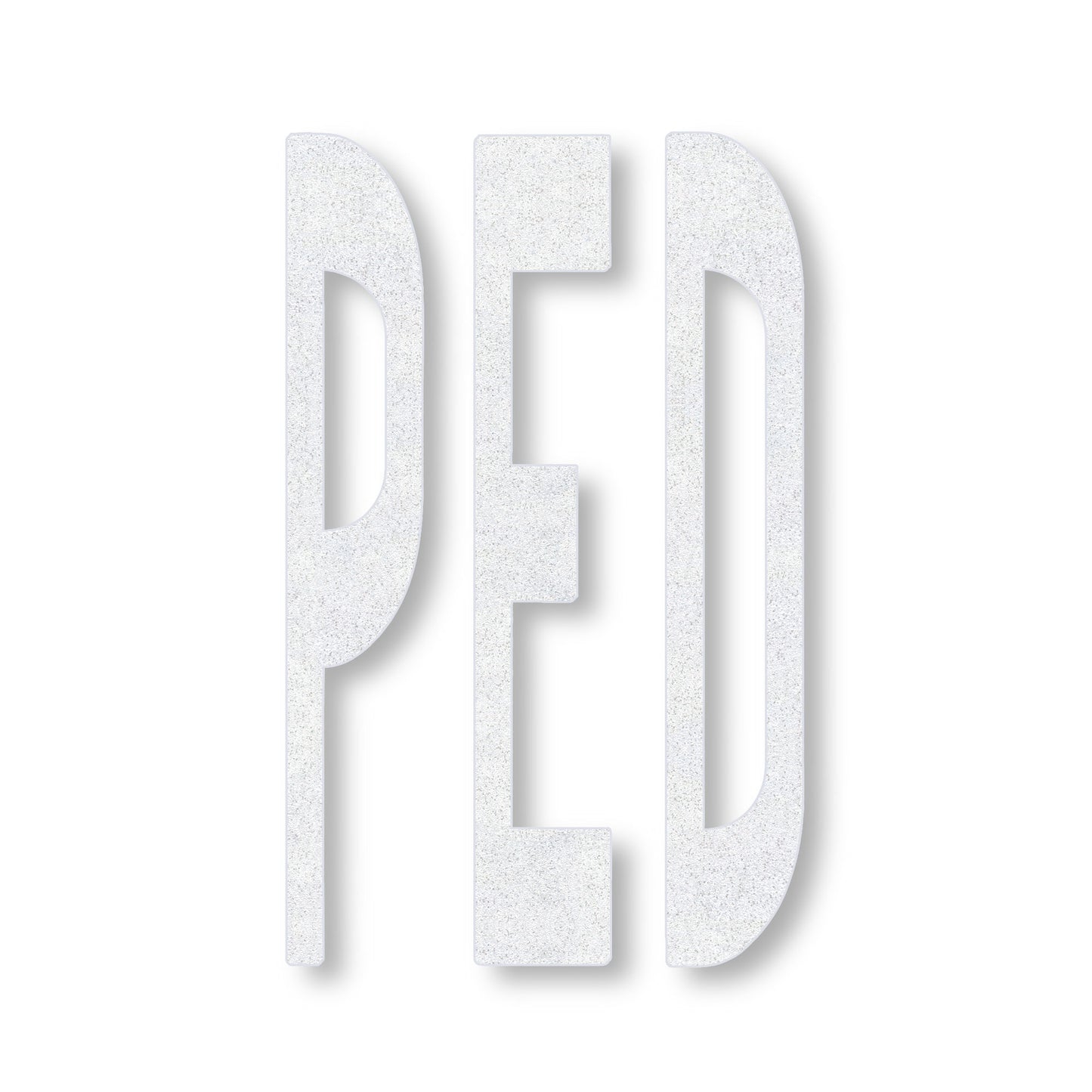 PED in all caps in white