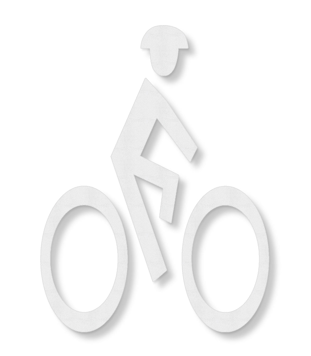 Symbol of a figure on a bike facing right in textured white tape