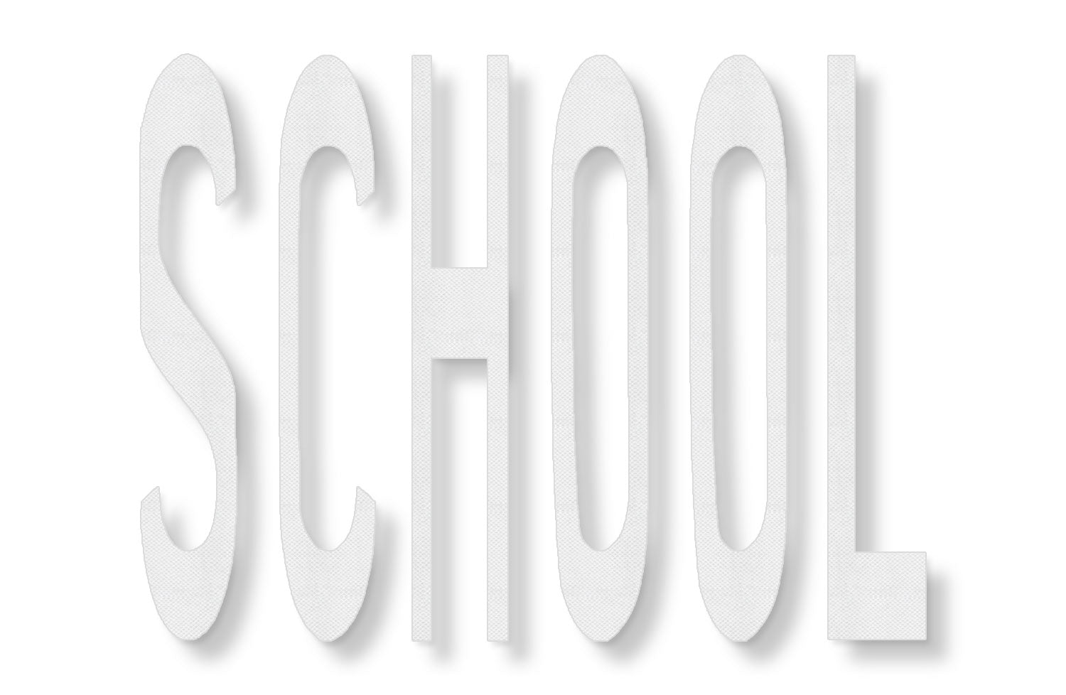 The word SCHOOL in textured white tape