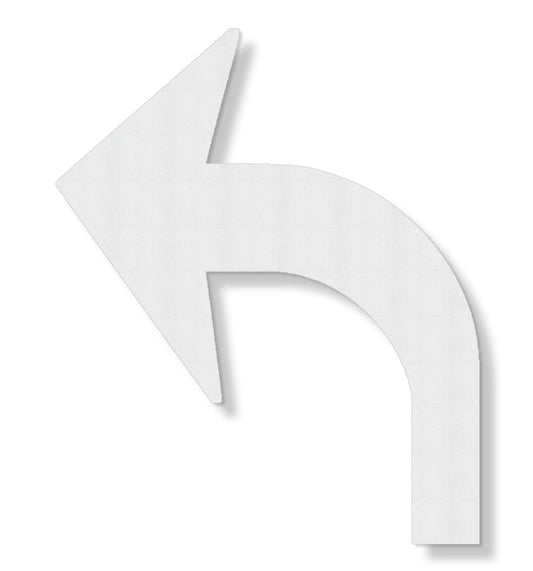 A left facing curve arrow in white textured tape Wet Reflective Removable Tape
