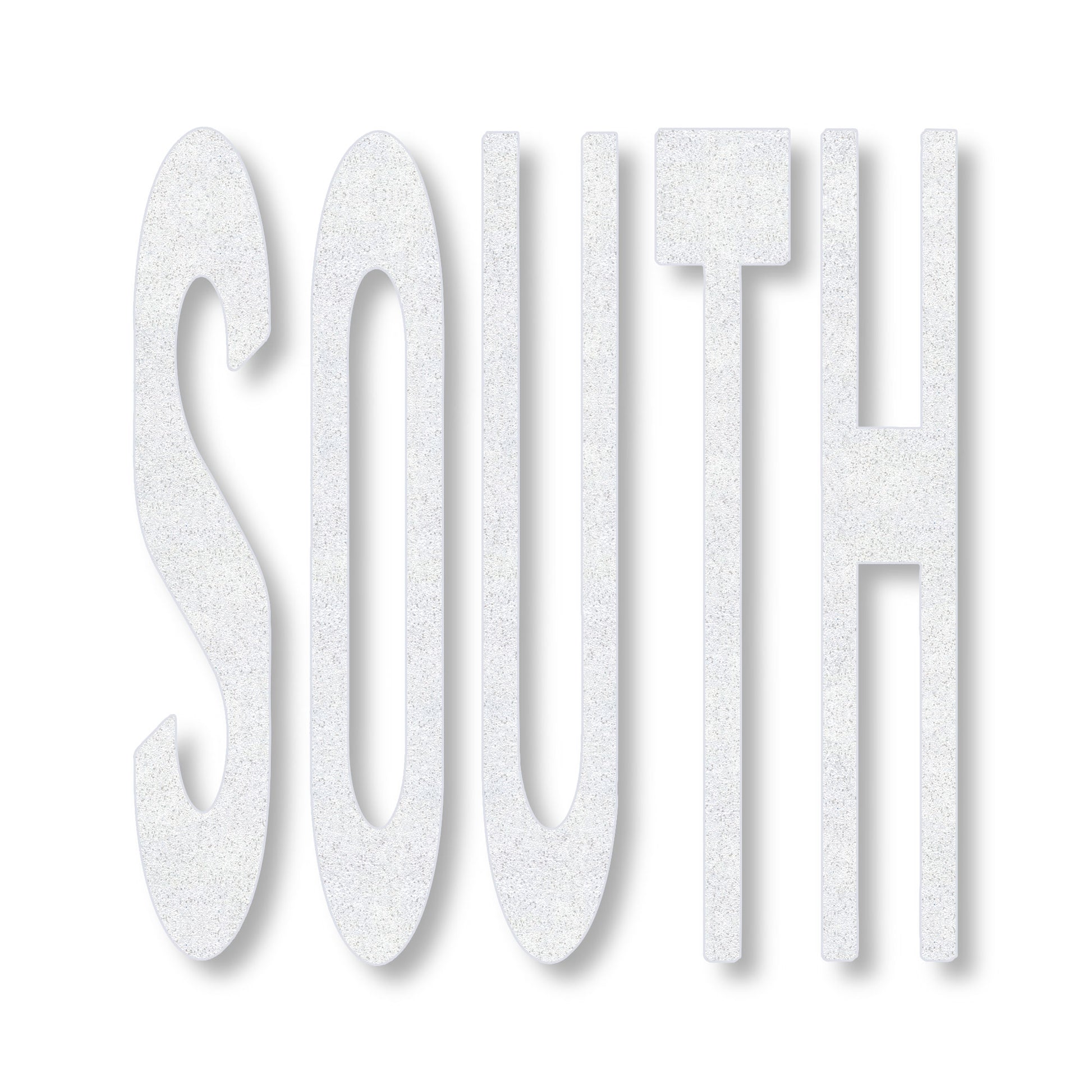 preformed thermoplastic SOUTH in all caps in white