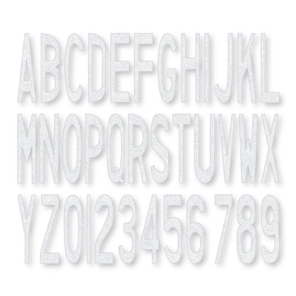 Capital alphabet and numbers 0 through 9 in white