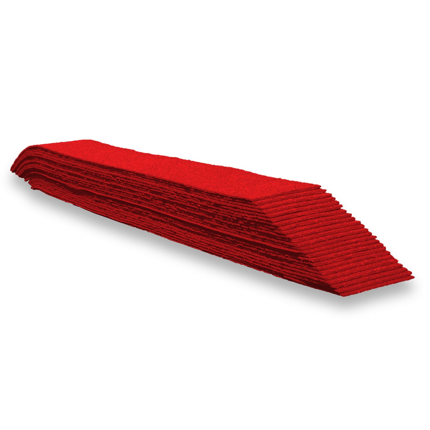 A stack of red preformed thermoplastic lines
